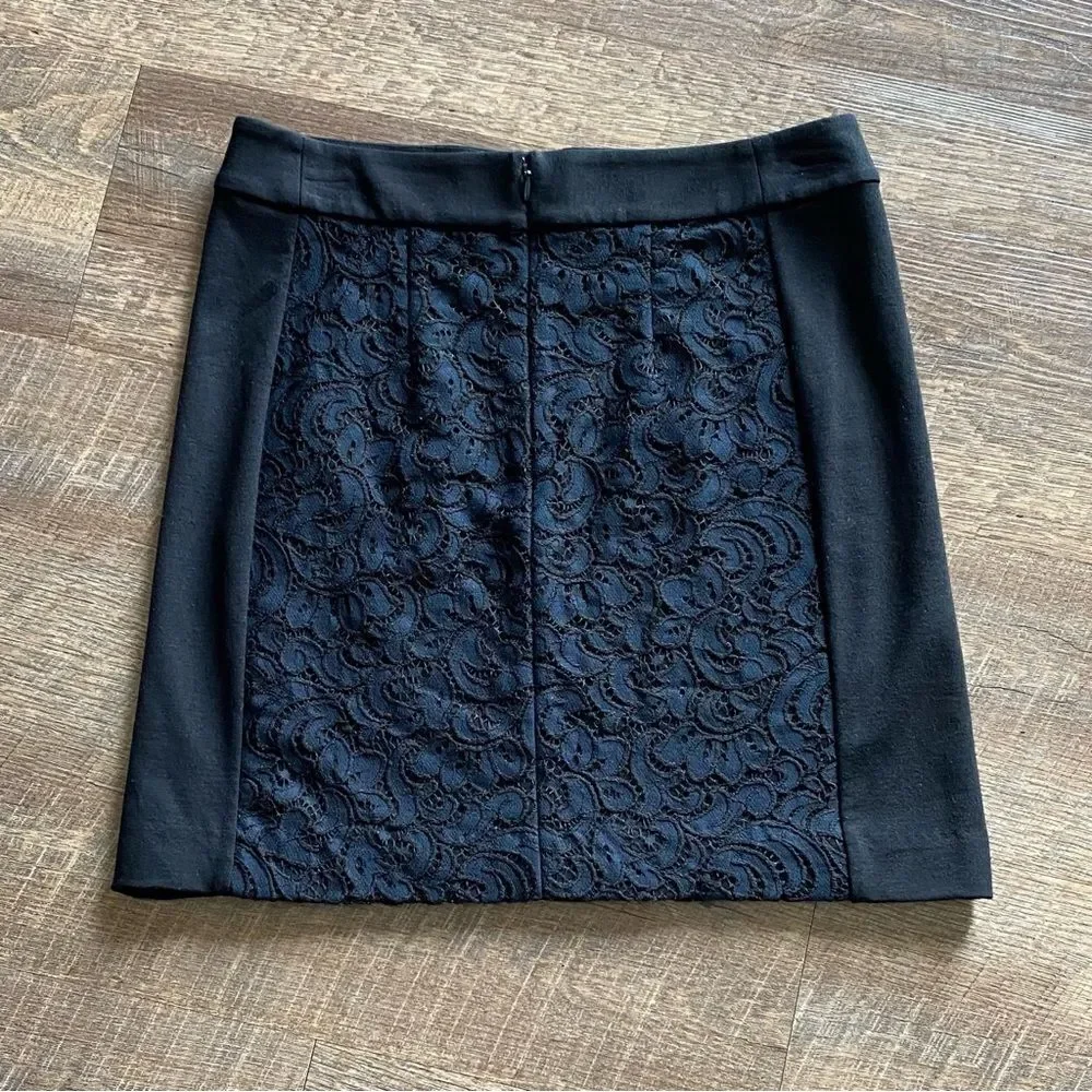 LOFT Skirt Black Navy Lace Overlay Small Stretch Office Academia